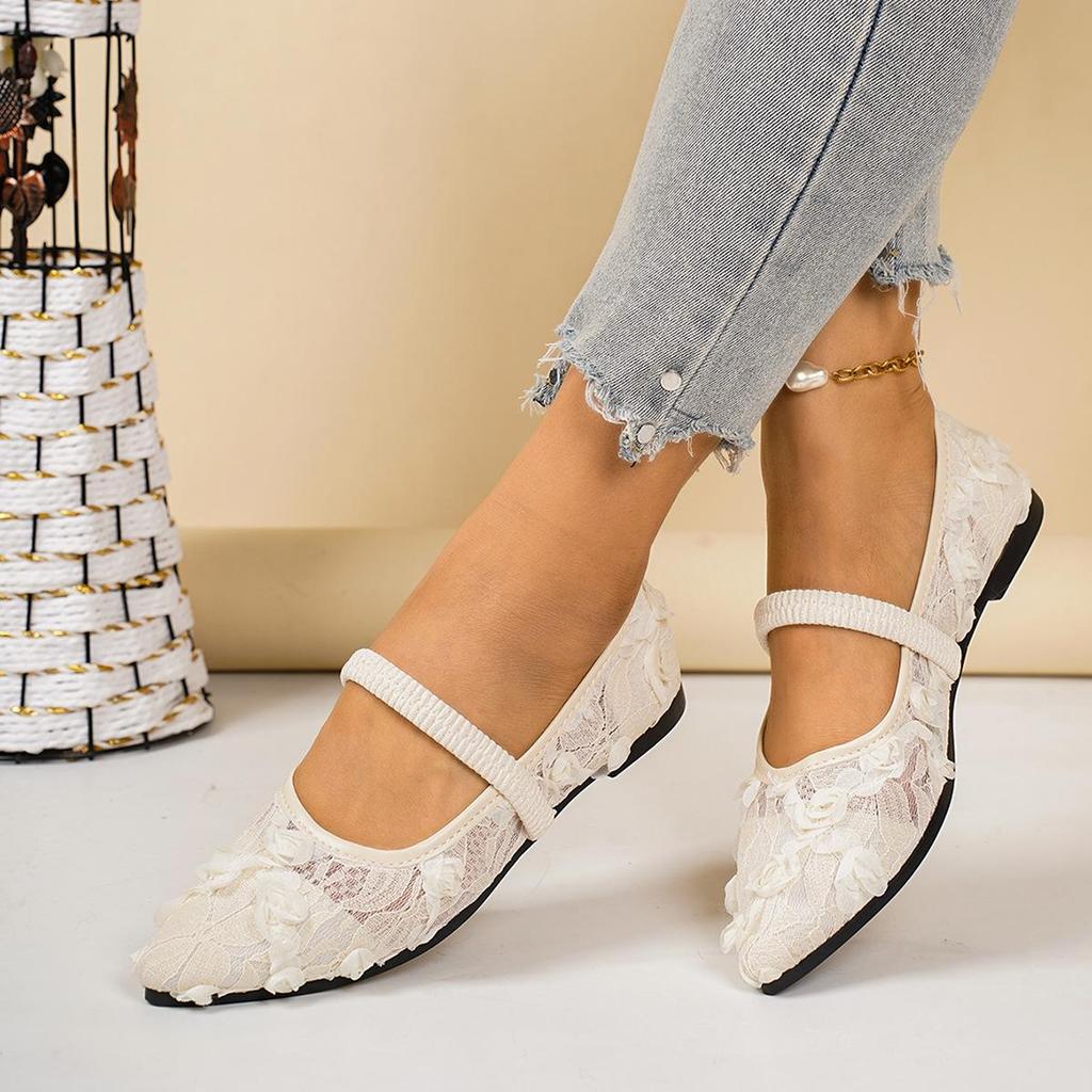 Women's Net Ballet Flats Fashion Sweet Pointed Head Mary Jane Shoes for Women