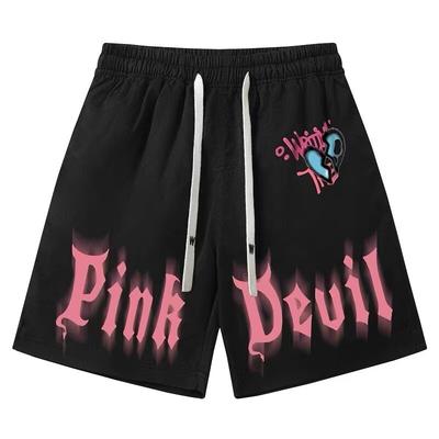 High Street Personalized Letter Print Five-point Shorts Men's Loose and Versatile Straight Sport Medium Pants