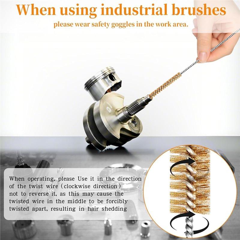 A58Z 14-Pieces Brass Wire Brush Stainless Steel Tube Brush Set 12" Round Wire Brushes Kit Bore Brush Metal Bristle Cleaning