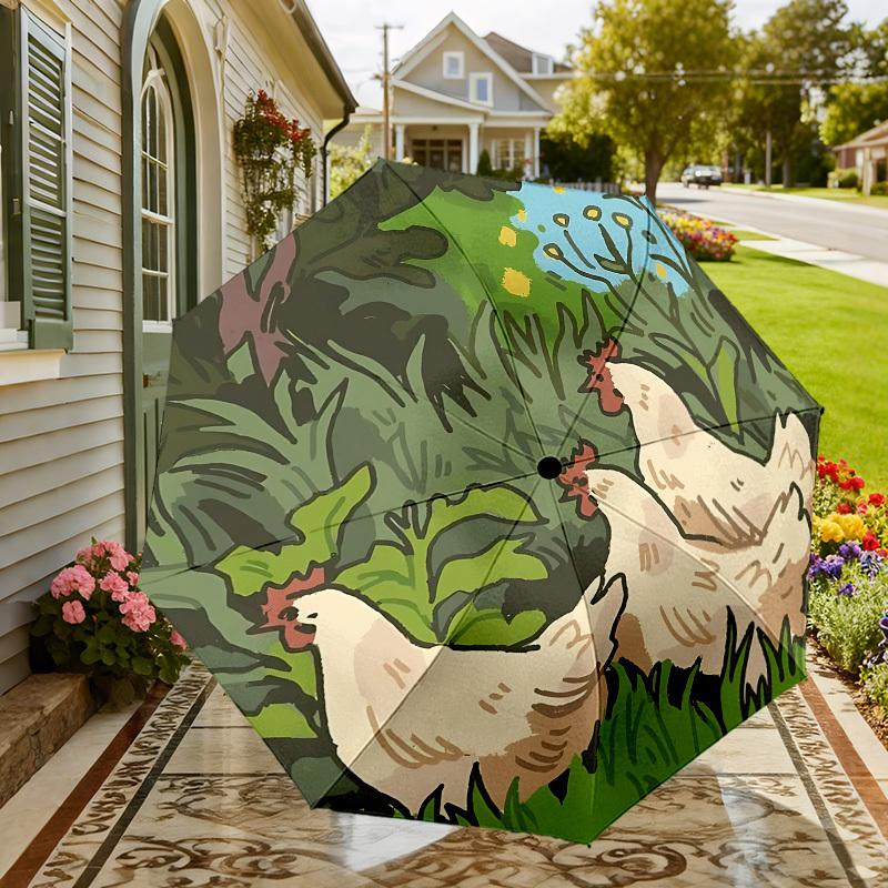 Galline in Giardino: Un abbinamento perfetto per la tua avventura all'aperto Ombrello Apri/Chiudi Automatico, Accessorio da Viaggio Leggero e Resistente, Regalo Ideale