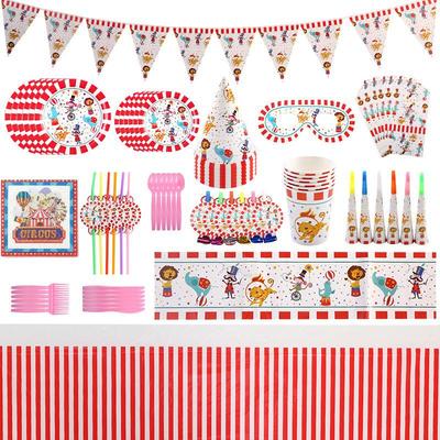 Set Festa di Compleanno per Bambini a Tema Circo: Piatti, Bicchieri, Posate & Tovaglia di Carta.