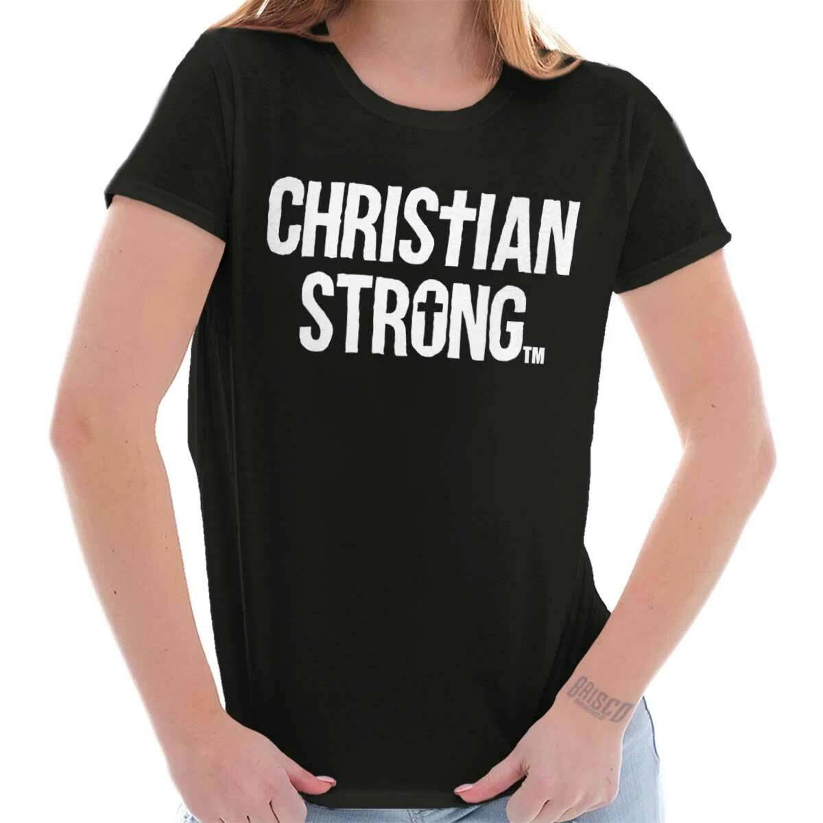 Christian Strong Religious Faith Cross Logo Womens Top Junior Graphic Tee S