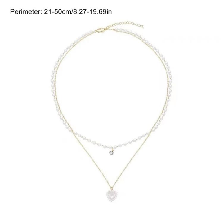 Love Heart Pendant Necklace with Pearls Women Neck Jewelry Alloy Texture Beads Necklace Suitable for Parties and Wedding
