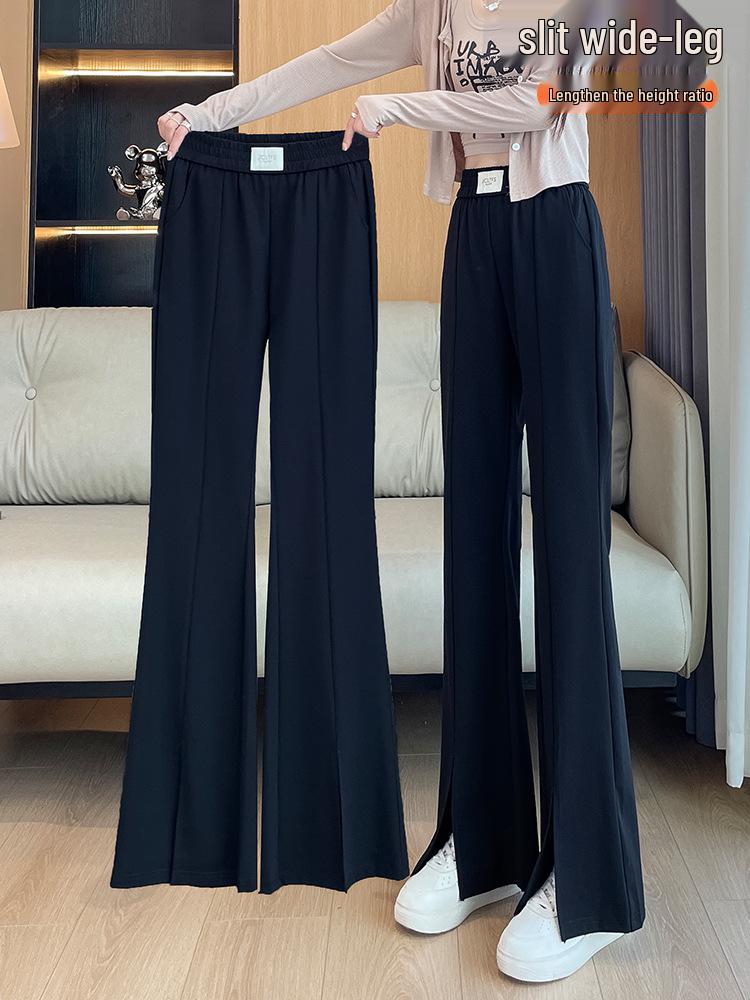 

Женские расклешенные брюки с высокой талией - Весна/Осень 2024: Приталенный, Широкие брюки, Прямой крой с разрезом для повседневной носки M чёрный