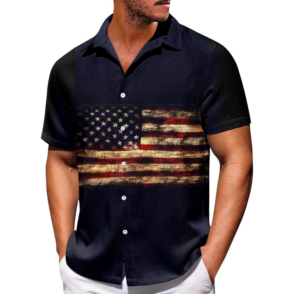 Camisas de Manga Corta con Botones y Estampado del Día de la Independencia para Hombre, Camisas Casuales de Moda de Manga Corta para Hombre