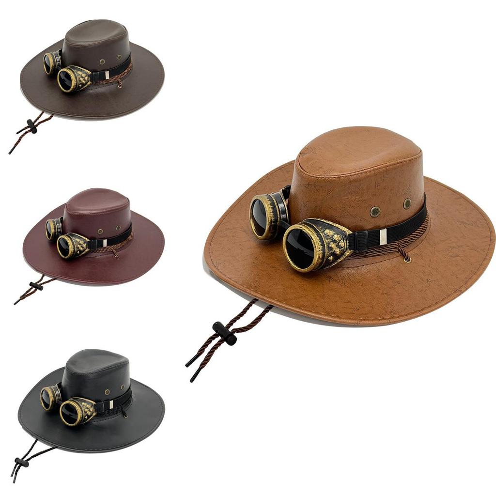 Pu Leather Cowboy Hat With Wide Brim For Spring And Autumn Outdoor Activities For All