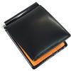 Portofel negru cu clips pentru bani realizat din piele de cal cordovan autentică. Portofel subțire, subțire, pliabil, cu locuri pentru carduri, compartiment pentru bancnote și accesorii metalice.