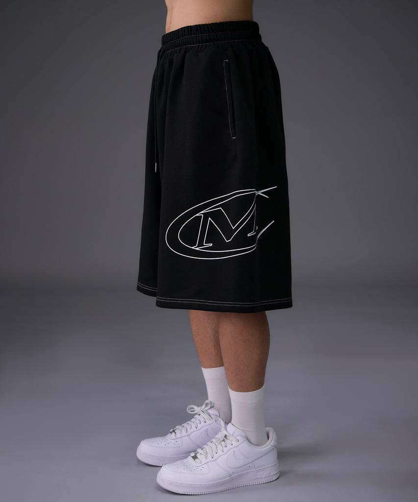 Mihag Stroke Logo Stitch Bermuda Shorts (Black)