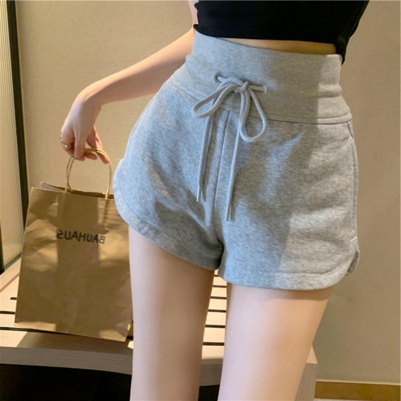 Hong Kong Gray Casual Pants Women's Summer High-waisted Shorts Draw Rope Sports Pants Design Sense Slit Hot Pants Straight Pants