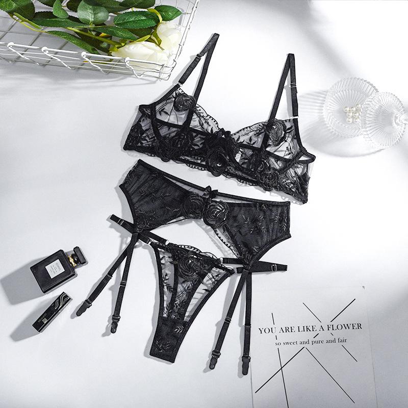 Sexy Erotic Lingerie Women Bra And Panty Garters 3pcs See Through Lingerie Sets Sexy Women's Underwear Set Female Sexy Costumes