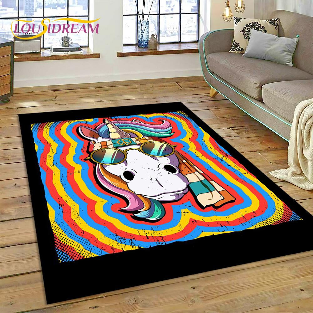 Cute Unicorn Girl Gift Cartoon Carpet Rug for Home Living Room Bedroom Sofa Doormat Decor,Kid Play Area Rug Non-slip Floor Mat