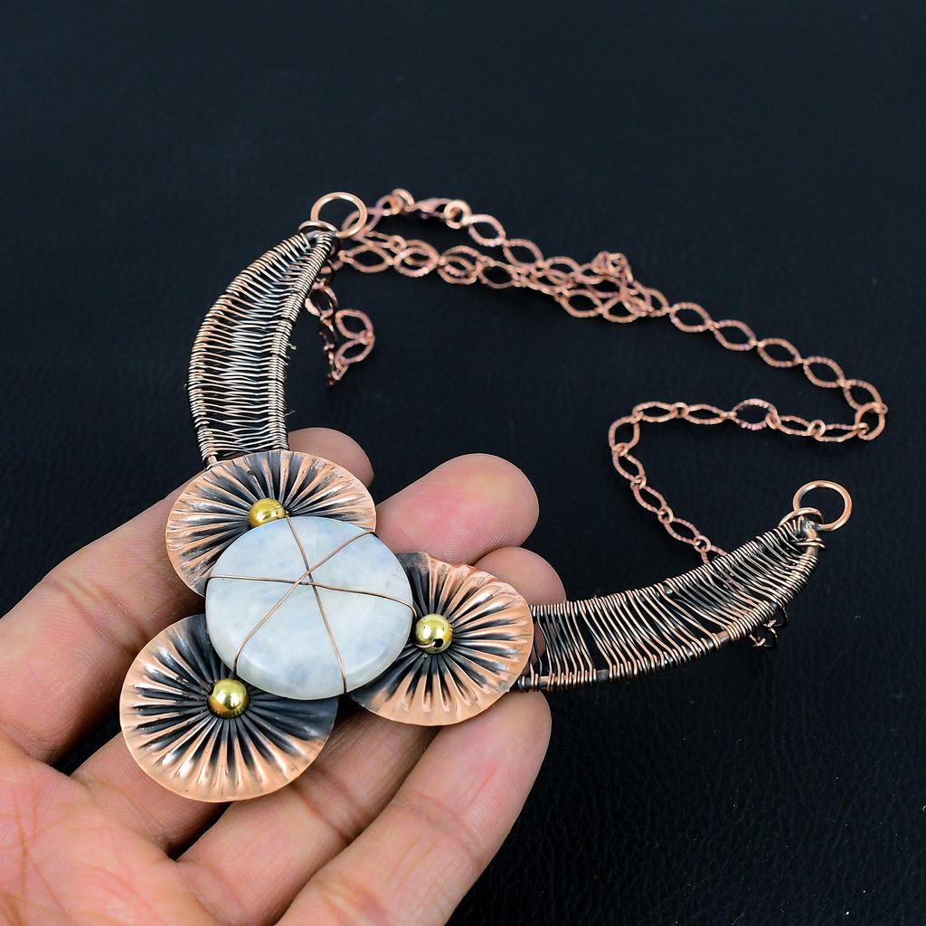 Moonstone Gemstone Handmade Pure Copper Wire Wrap Jewelry Necklace For Love