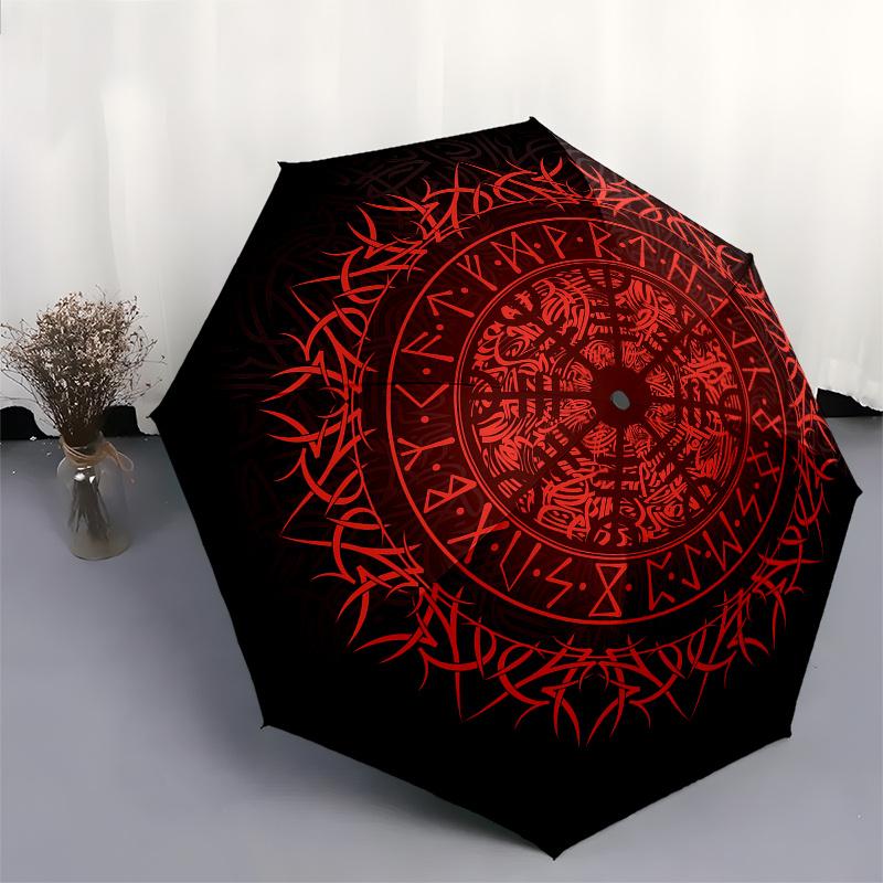 Red Viking Rune Circle Rug - Nordic Decor with Celtic KnotsUmbrella, Portable 3-Fold Umbrella for Men & Women,Christmas Gift ES171
