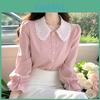 Soft Satin Doll Collar Long Sleeve Shirt For Spring Girls Fashion