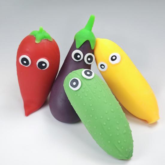 Cartoon Gemüse Quetschspielzeug Große Augen Paprika Aubergine Banane Bittermelone Quetsch Fidget Spielzeug Angstlinderung Obst Kneten Sensorisches Spielzeug