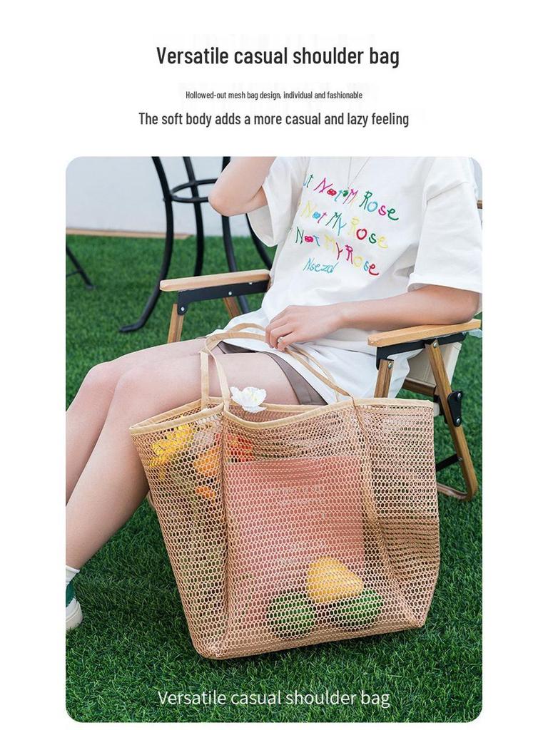 Large Foldable Mesh Beach Shoulder Bag for Outdoor Summer Travel
