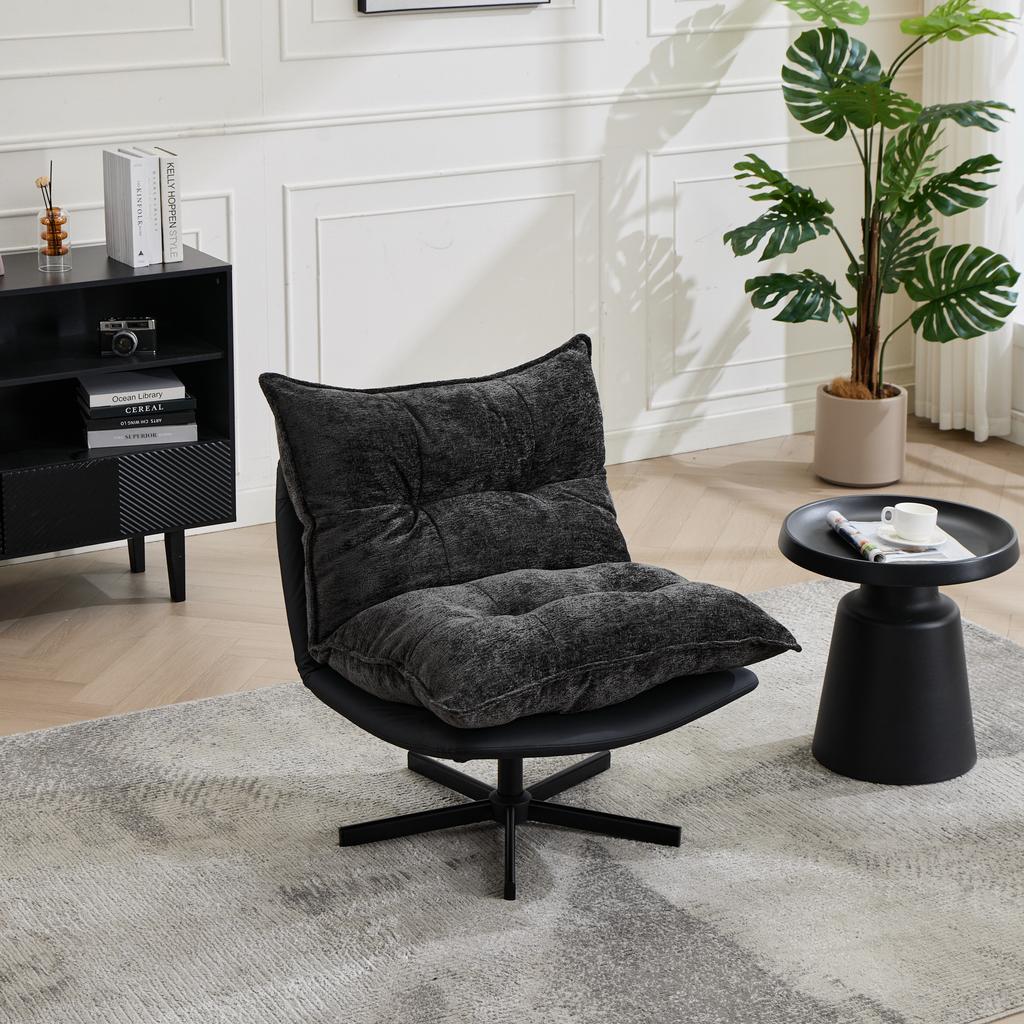 Relax Chair, 3-Way Backrest (95 Degrees/110 Degrees/125 Degrees) - Black Metal Legs, Cat-Scratch Faux Leather, Chenille Cover, Memory Foam