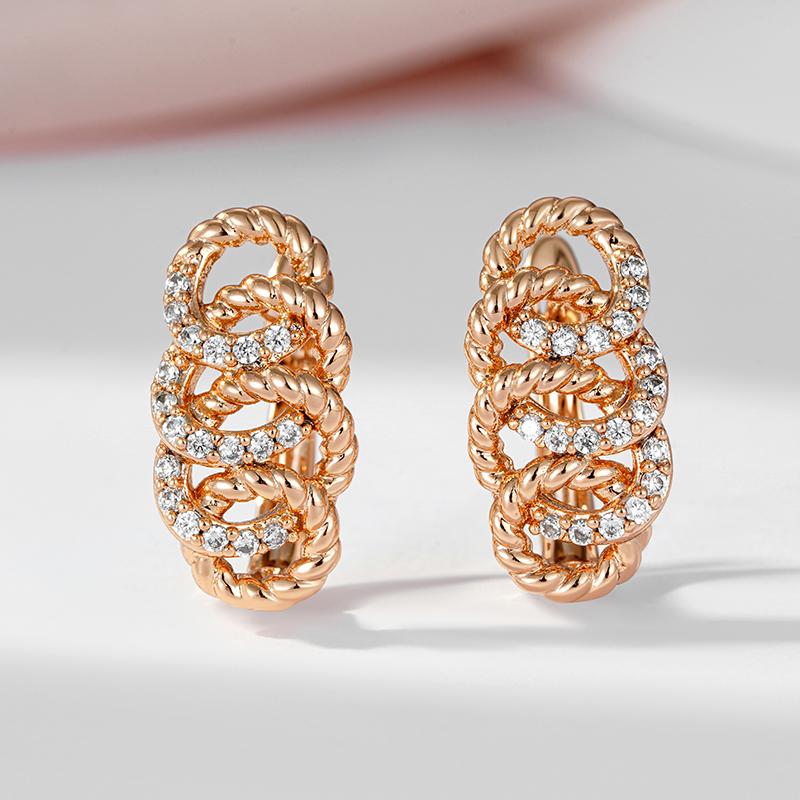 Kinel Flower Wreath Earrings For Women Rose Gold Color Shiny Zircon Vintage Jewelry
