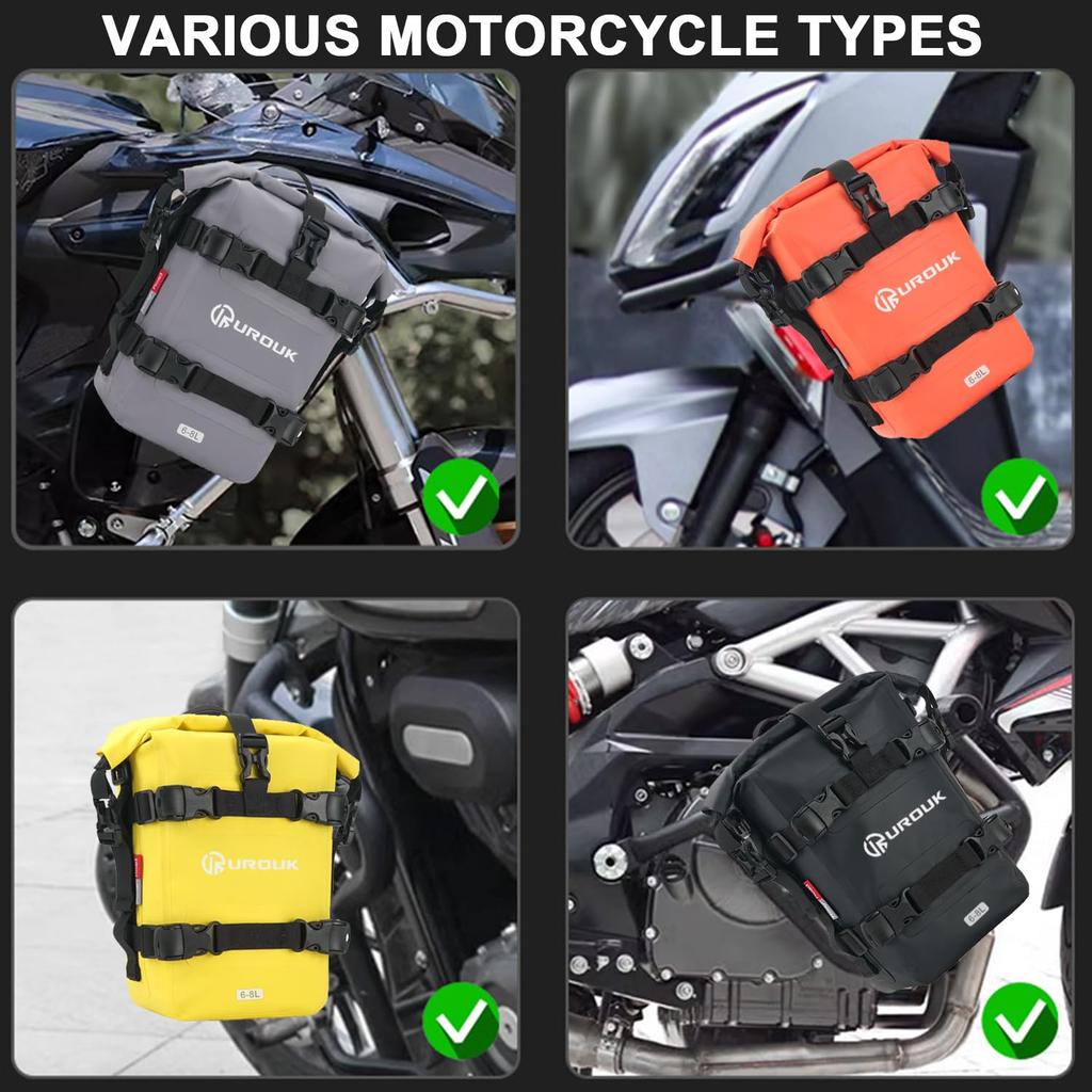 UROUK Waterproof Motorcycle Bumper Bag with Shoulder Motor Crash Bar Bag Essential Riding Gear for Motorcycles 6-8L Strap, -