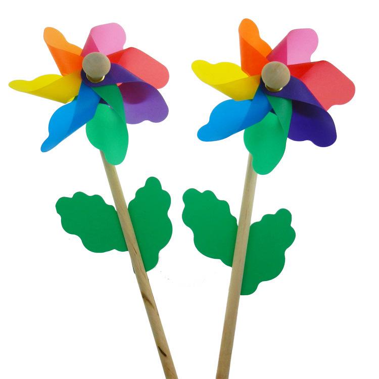 Handheld Rotating Wedding Photography Prop: 12CM Colorful Wooden Pole Windmill with Dot Stripes
