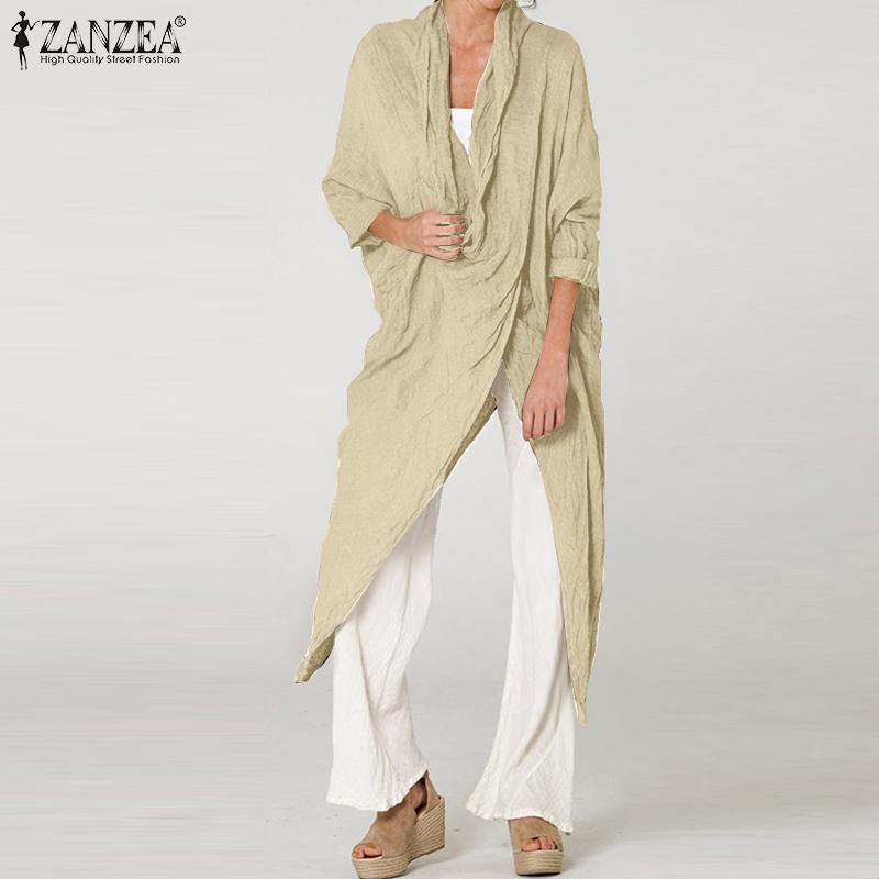 ZANZEA Women Casual Cowl Neck Long Sleeve Asymmetric Cover Up Blouse