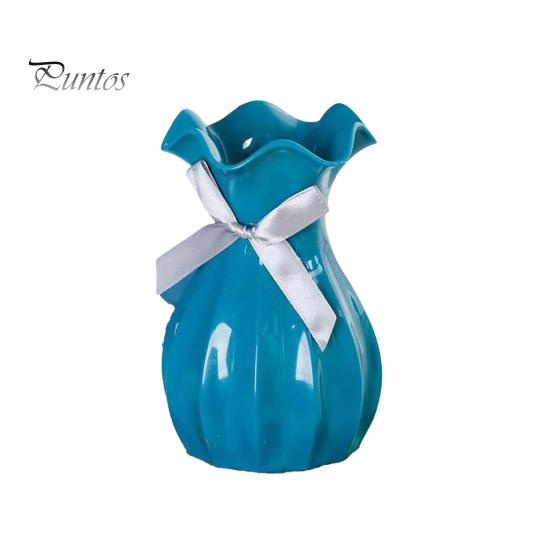 

Легкая пластиковая ваза, небьющаяся ваза для цветов с гофрированным горлом, держатель для сухоцветов с бантом для спальни, гостиной, стола, декора темно-синий