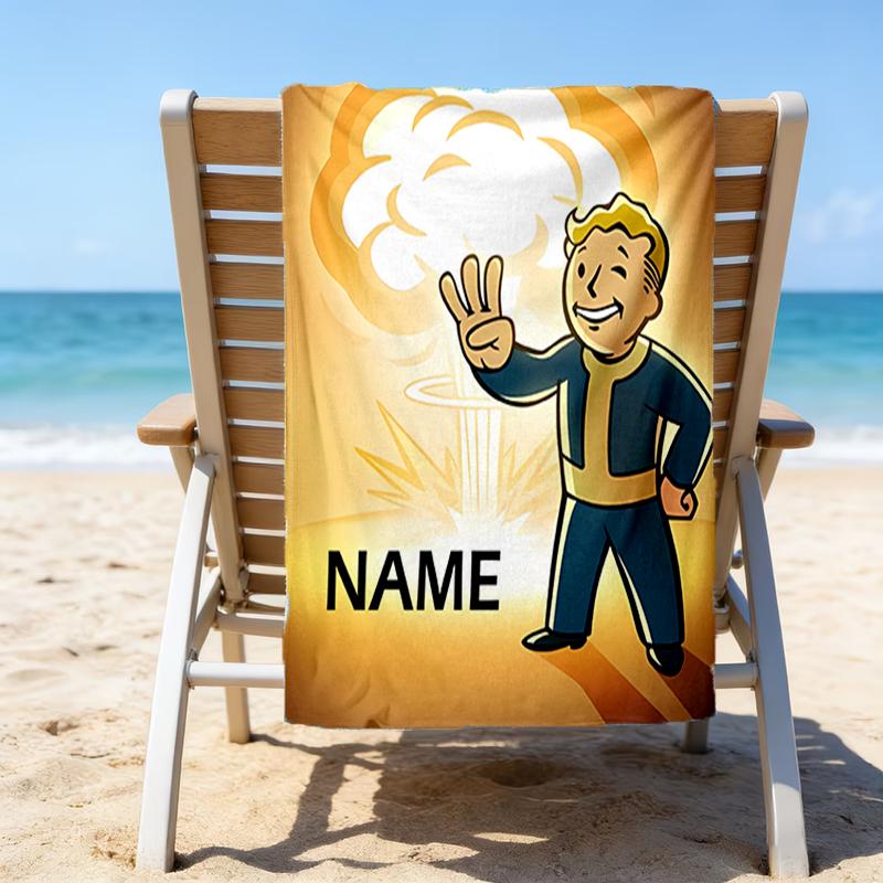 1pc NUKA-BOMBS Fallout Beach Towel with Custom Name, Beach/Swimming/Bath/Picnic/Camping Towel, Suitable for Seaside Beaches