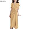 ZANZEA Women Casual V-Neck Summer Short Sleeve Long Dress