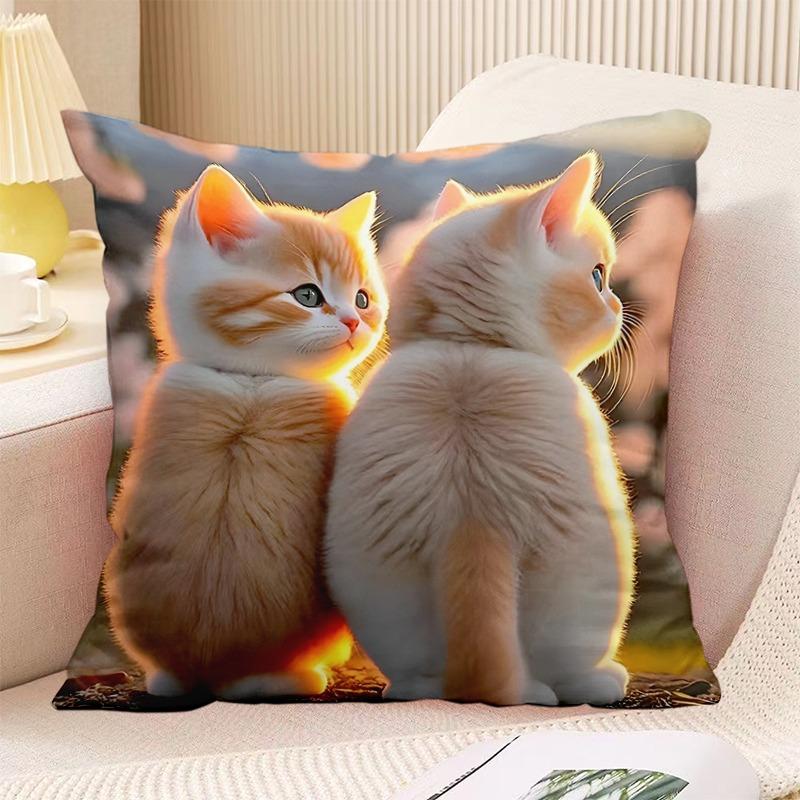 Couple Cat Print Decorative Pillowcase Bedroom Living Room Square Cushion Pillowcase