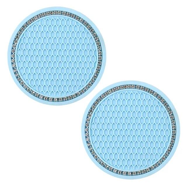 2Pcs Car Non-slip Water Cup Pad Diamond Rhinestone Decor For Car Bottle Holder Coaster Auto Interior Decoration Accessorie Tools