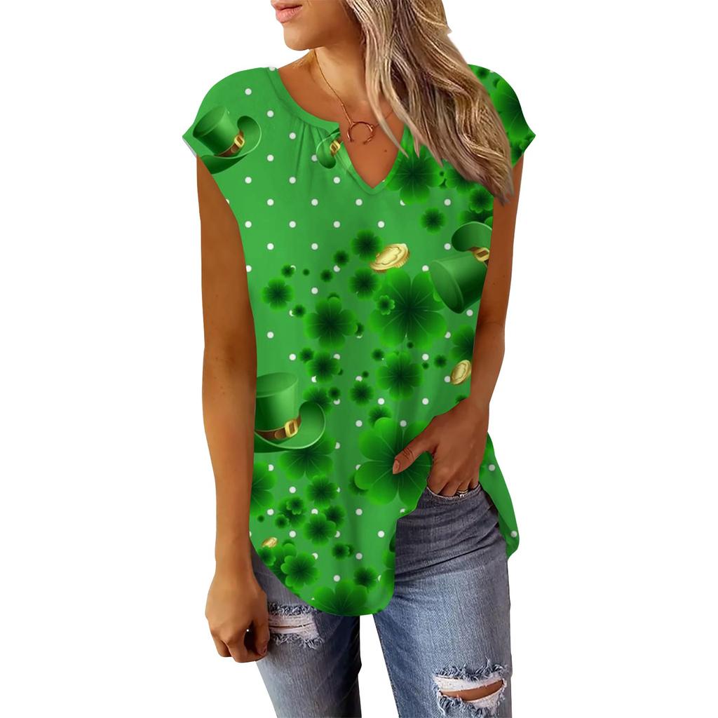 T-skjorter med sommerhette for kvinner Trendy Løs Uformell Dressy V-hals Plisserte tunikaer Tank-tops
