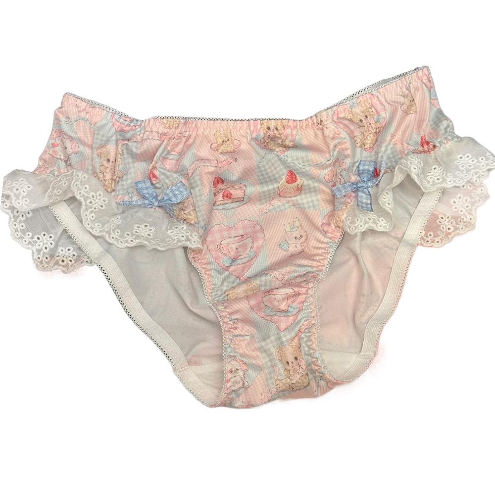 

Мультяшные кружевные трусики-слипы с бантиком, с низкой посадкой, с оборками, женские трусики с милым бантиком и мишкой, женские XL розовый