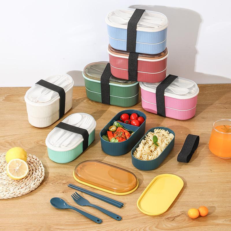 Double-Layer Lunch Box Lunch Box Food Storage Container Fresh-Keeping Box Microwave Tableware Lunch Box