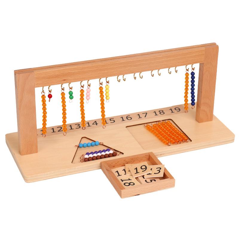 Montessori Zahlen 1-9 11-19 1-19 Internationale Version Perlenrahmen Mathematisches Spielzeug Farbige Perlen Zehnerschritte Brett Gruppe Lernspielzeug