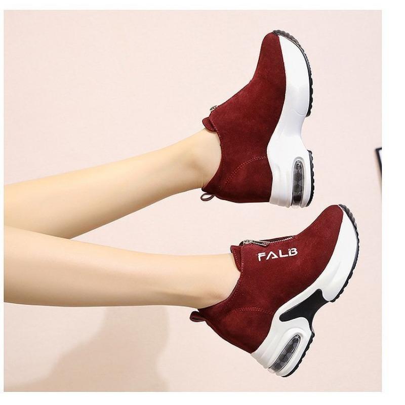 Women's Casual Shoes Autumn New Korean Version Height-increasing Thick-soled Zipper Suede Women's Shoes Fashion Sneakers