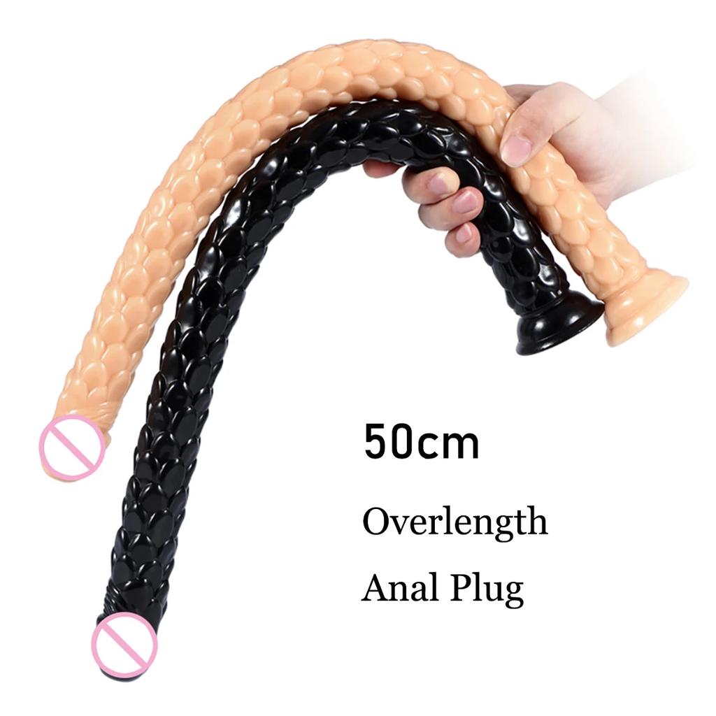 50CM Overlength Scaly Pattern Anal Plug Dildos with Suction Cup Soft Anal Dilator Phallus Masturbator Sex Toy Butt Plug Penis Waterproof Easy To Clean