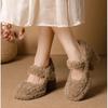 Chaussures en peluche pour femmes, vêtements d'extérieur d'automne et d'hiver, talons hauts français, chaussures Mary Jane douces