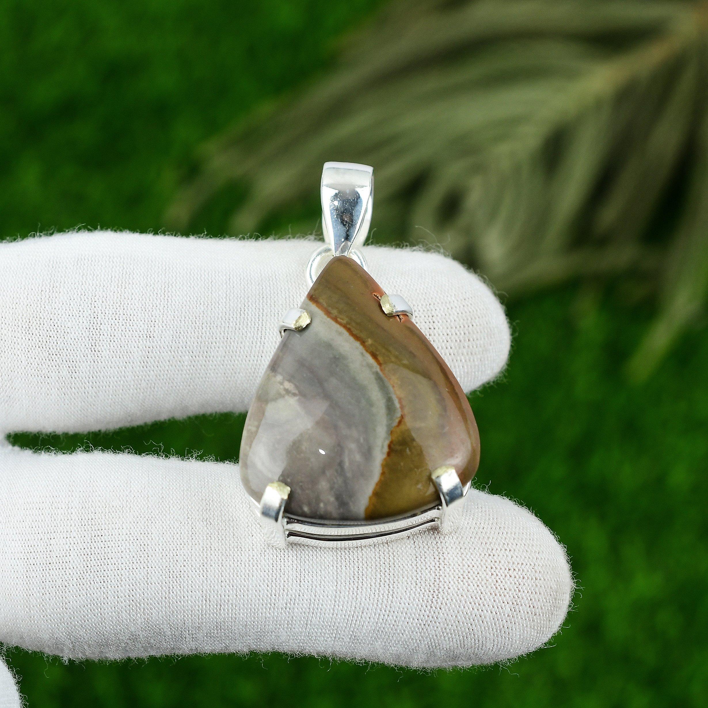 

Подвеска из натурального полихромного яшмового драгоценного камня из стерлингового серебра 925 пробы, индийские украшения