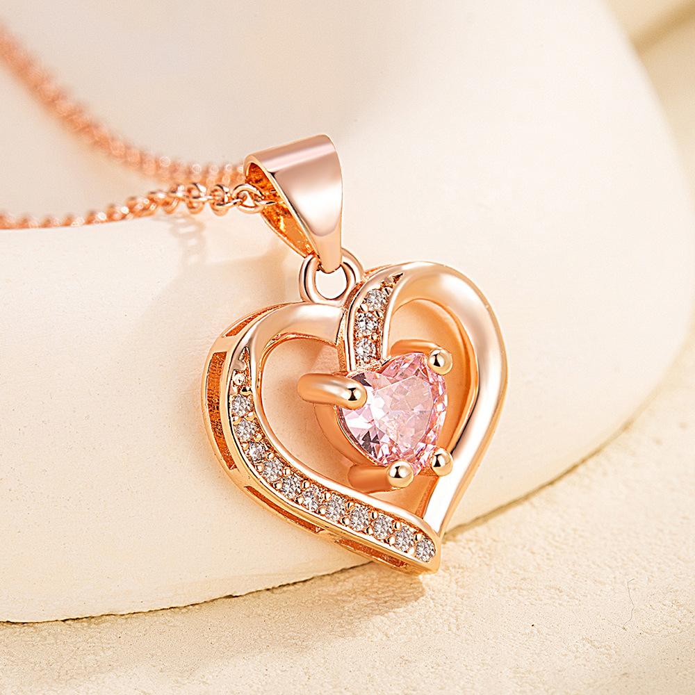 925 Sterling Silver Exquisite Fashion Heart Zircon Pendant Necklace Birthday Anniversary Party Gift