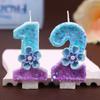 7pcs Blue Purple Flower Birthday Number Candles,Flower Theme Party Decorations, Cupcake Decorations,Suitable for Party Celebrati