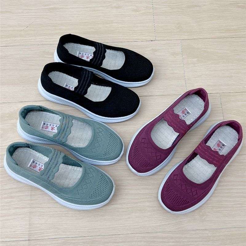 Old North cloth shoes women's breathable mesh shoes middle-aged and elderly flat-soled fly-woven one-pedal mother shoes soft-soled non-slip walking