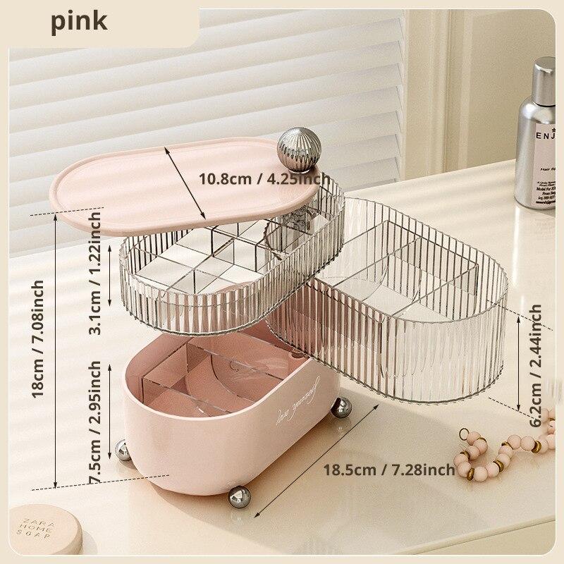 

1 шт. Розовая/белая вращающаяся коробка для хранения ювелирных изделий, 3 слоя, пластиковая подставка, серьги, кольца, косметика, органайзер для красоты