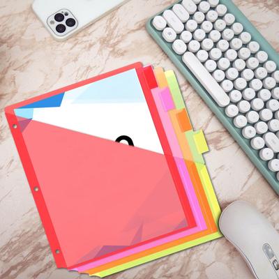 8 szt. Przekładki do segregatora z zakładkami i kieszeniami Kolorowe przekładki do zeszytu Łatwa klasyfikacja Dziurkowane 3 otwory Teczki do przechowywania papieru na luźnych kartkach