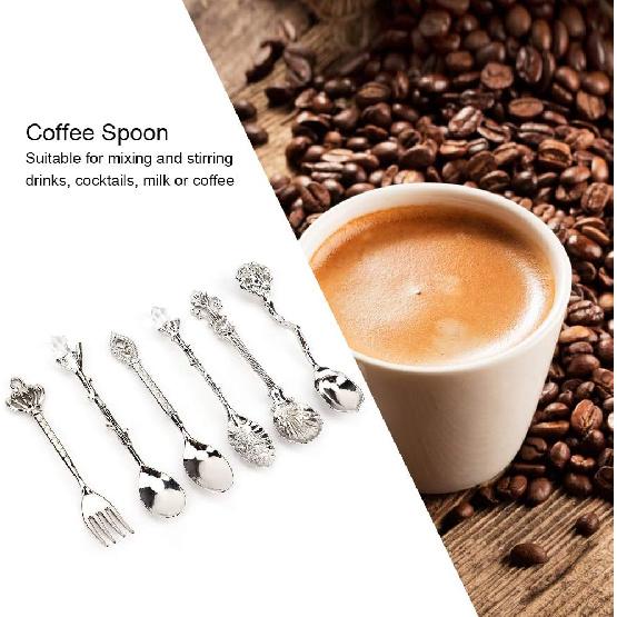 6PCS Vintage Coffee Spoons, Tea Fork Set, Zinc Crystal Mini Fancy Dessert Tableware for Home Office Party Coffee Bar