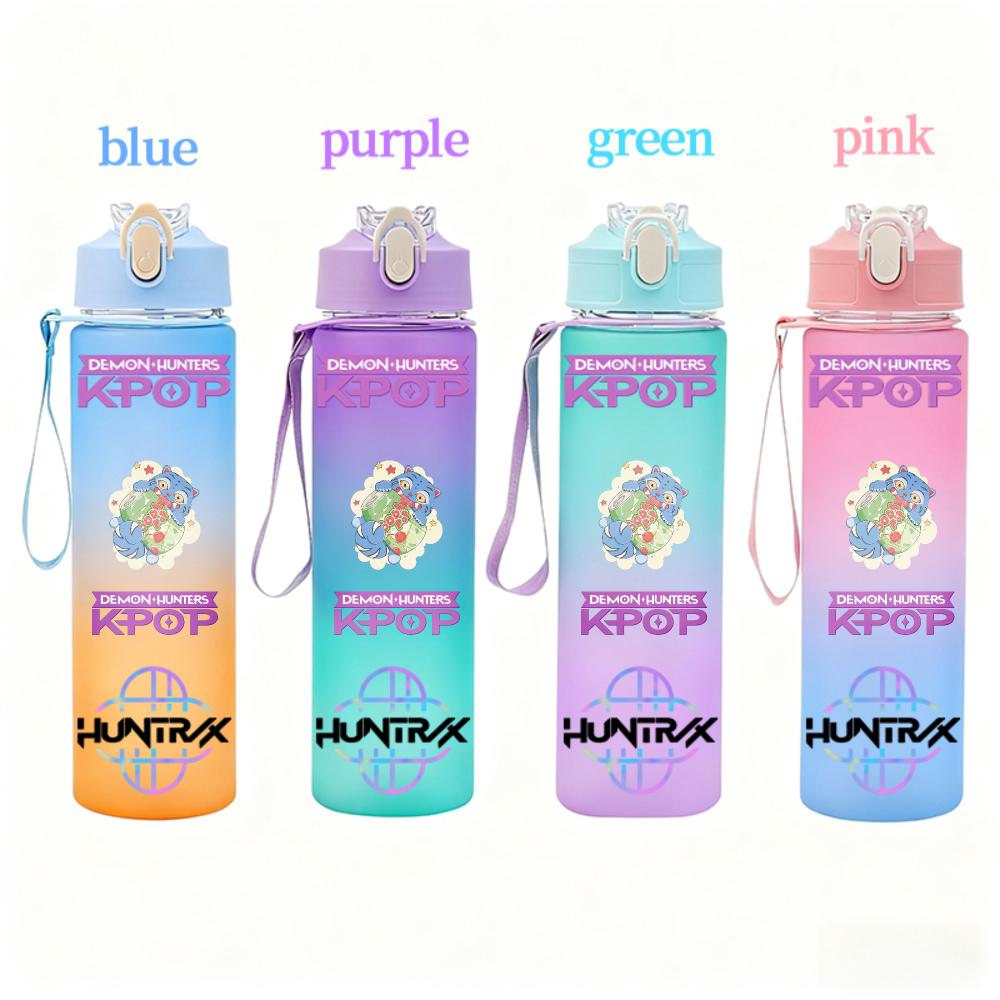 KPop Demon Hunters Gradient Water Bottles Student Adult Drinking Cup Portable High-capacity Outdoor Drink Bottle Gift 750ML Kid Friendly Entertaining