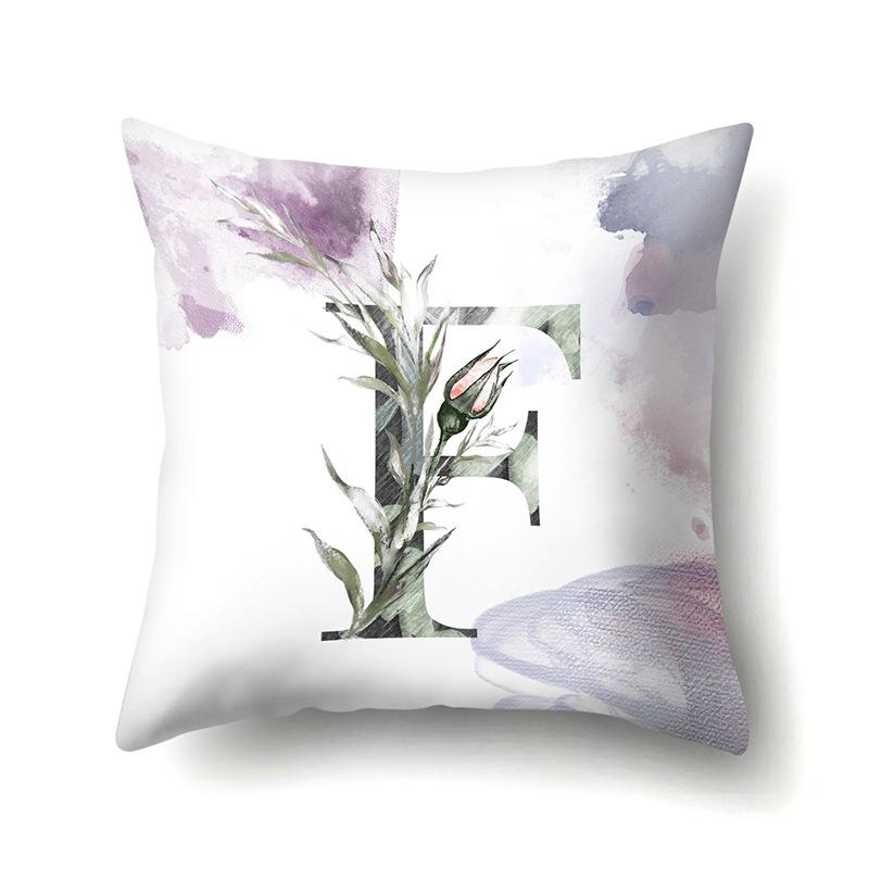 Polyester Pillowcase Home Watercolor Flower Print Pillowcase 26 English Letters Bedside Cushion Cover