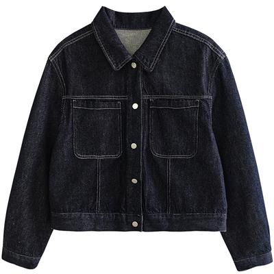 Denim Short Jacket for Women Long Sleeve Spring and Autumn Clothes Latest Style Small One Layered Shoulder Lapel Top