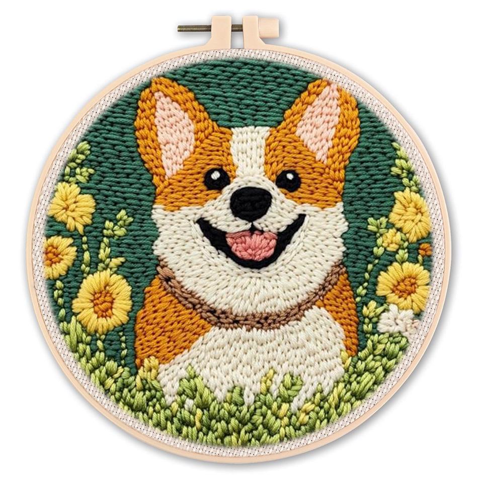 DIY Punch Needle Kits for Beginners Cute Cartoon Cow with Daisy Flower with Hoop Punch Needle Starter Craft Embroidery Set