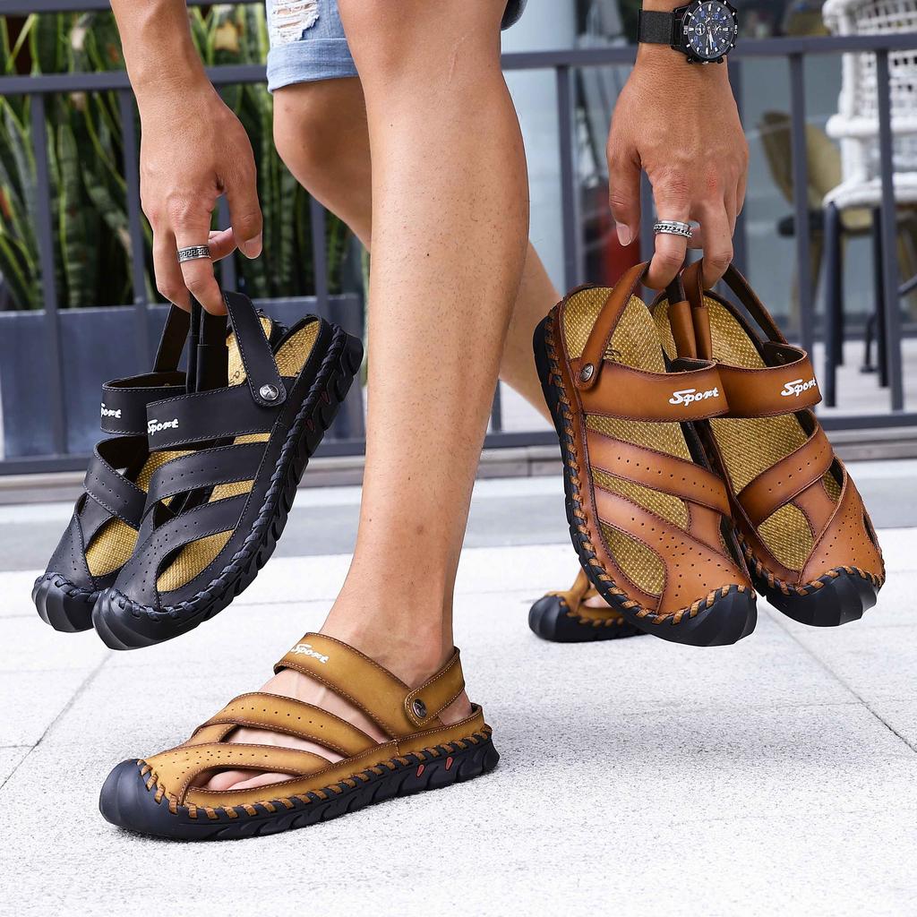 Купить Мужские сандалии, черные кожаные сандалии-гладиаторы, уличные ...