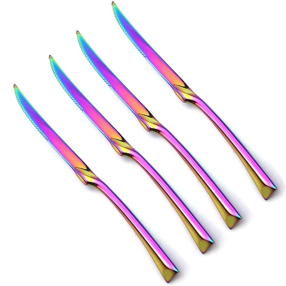 Set 4 Bucăți Cuțite de Masă Oglindă Tacâmuri din Oțel Inoxidabil Aur Argintarie Tacâmuri de Bucătărie Veselă Occidentală Restaurant Cuțite pentru Friptură